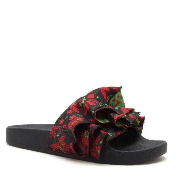 Shoes - Floral Print Slides